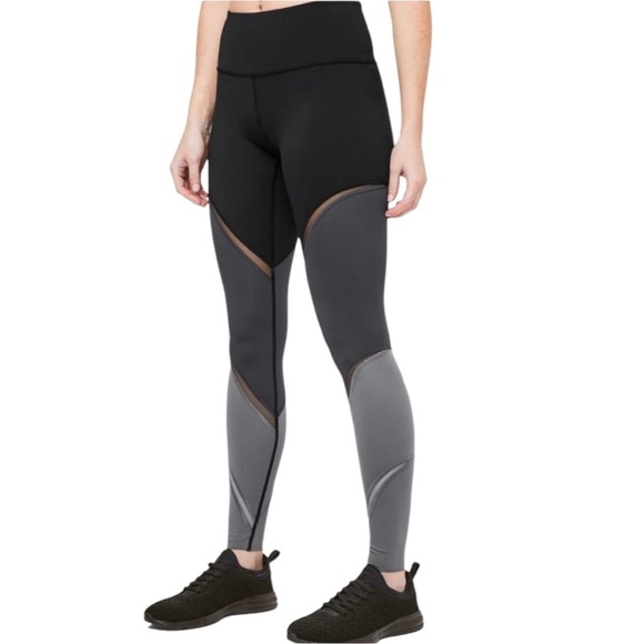 lululemon athletica Pants - Lululemon Colour Me Ombré Tights Gray Obsidian Mesh Size 10 28”